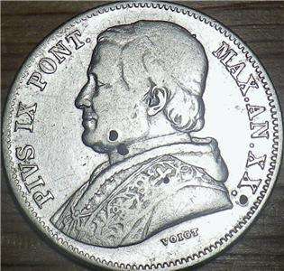 1865 Italy SILVER 20 Baiocchi   Papal States   Very Nice LOOK  