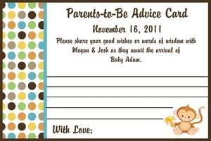 40 Personalized Baby Shower Little Monkey Advice Cards  