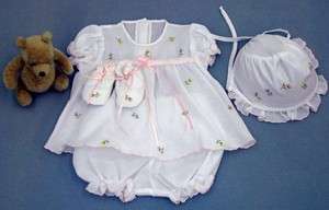   PREEMIE 4Pc Baby Dress Set White w/flowers Reborn clothes 15 19 Doll
