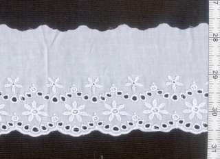 1Yd Cotton EYELET LACE TRIM 2.8 Star Flowers White  
