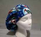 CHRISTMAS SNOWGLOBES ON BLUE bouffant surgical scrub hat