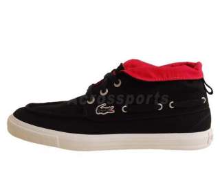 Lacoste Bateau Mid SRW Black Canvas Fold Red Womens Casual Shoes 