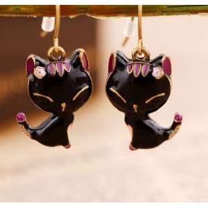 Kiss Me Black Mimi Kitty Cat dangle earrings