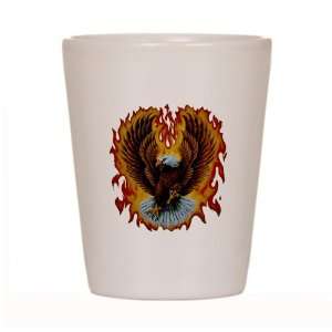  Shot Glass White of Eagle with Flames Harley Davidson Gear 