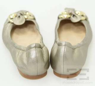   Weitzman Gold Metallic Leather Embellished Ballet Flats Size 8.5M, NEW