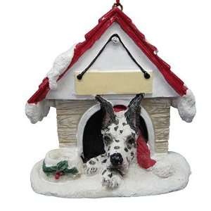  Harlequin Great Dane in Doghouse Christmas Ornament