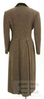   Brown Wool Herringbone Velvet Trim Double Breasted Coat Size 6  