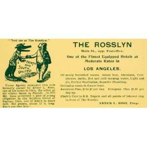  1899 Ad Rosslyn Hotel Los Angeles Abner L. Ross Rates 