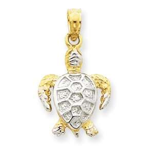  14k Gold & Rhodium Sea Turtle Pendant Jewelry