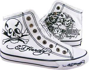Womens Ed Hardy White Highrise Tiger Skull Tattoo Shoes  