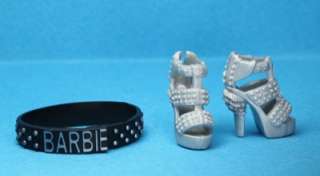 Silver High Heeled Sandals Black Stud Belt for Barbie  