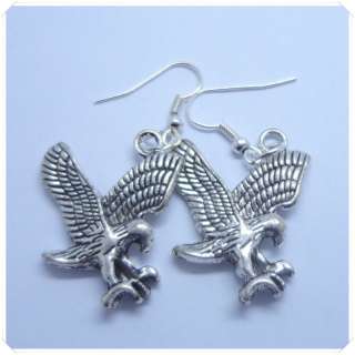 25MM Tibetan Silver Eagle Hawk Charm Bead Dangle Hook Earrings Free 