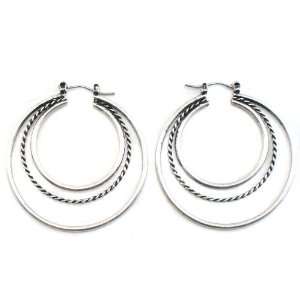  Three Layer Hoops Classic and Twisted 45mm Large Silver 