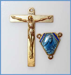 ROSARY CRUCIFIX & Blue Enameled ST. THERESE CENTER MEDAL (A)  