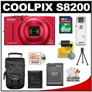  Nikon Coolpix S8200 16.1 MP Digital Camera (Red) with 8GB 