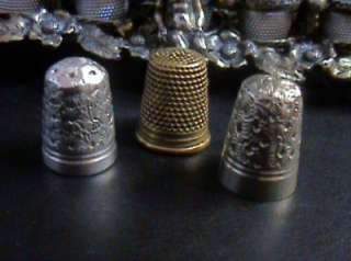 VINTAGE METAL THIMBLE HOLDER WITH THIMBLES SEWING NEEDLEWORK  