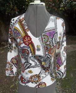 ART TO WEAR Sequin BEADED EMBELLISHED Knit Top SWEATER S Funky FAB 