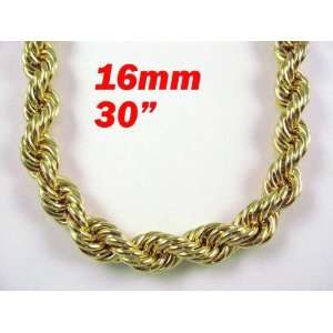    Hip Hop Gold Heavy Plated Fat Rope Chain 16mm RUN DMC Jewelry