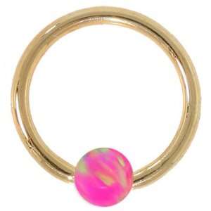   16 Purple Opal Solid 14kt Yellow Gold Captive Bead Ring  4mm Ball