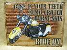 Ride On Tin Metal Sign Motorcycle Bike Hog FUNNY HUMOROUS Rec Bar Room 