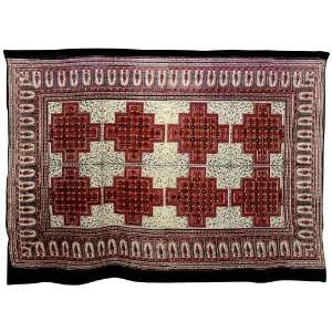 Red, Tan and Black Geometric Floral Tapestry Wall Hanging  