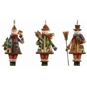  Set of 6 Natures Story Teller Snowman Christmas Ornaments 