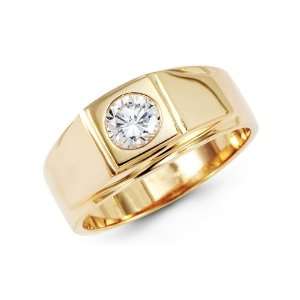   14k Yellow Gold Wedding Ring Engagement Band CZ Cubic Zirconia Pinky
