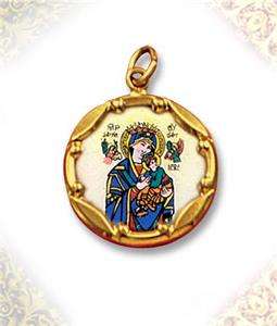Perpetual Help Icon Pendant Medal 10Kt gold Hand Painted Porcelain 