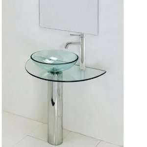  Clear Glass U Shaped Pedestal Sink with Mirror