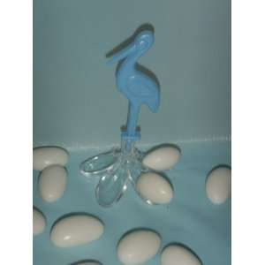24 Jordan Almond Plastic Candy Holder with Blue Stork Decorative Picks