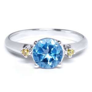    1.00 Ct Blue Topaz & Canary Diamond .925 Silver Ring Jewelry