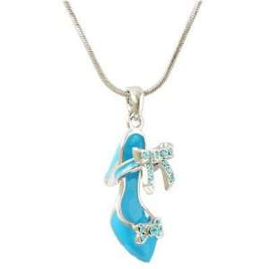  Blue High Heel Shoe Charm Pendant Necklace Jewelry