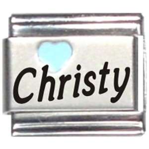  Christy Light Blue Heart Laser Name Italian Charm Link 
