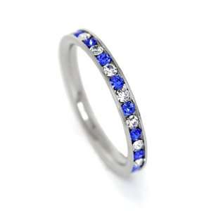 com Stainless Steel 3mm Sapphire Blue and White Cz Eternity Ring Band 