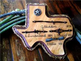 WESTERN TEXAS SMALL STATE BARBED WIRE PLAQUE WOODEN  