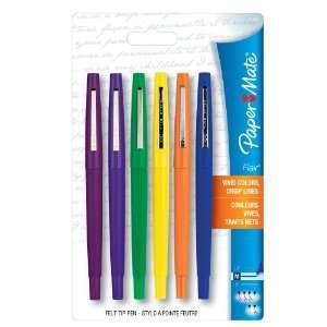  Paper Mate Flair Medium Point Felt Porous Pens, 6 Colored 