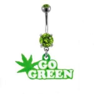  Dangling Go Green Pot Leaf Belly Button Navel Ring Dangle 