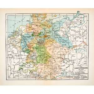 Print Map German Condederation Austria Empire Kingdom Prussia Bohemia 
