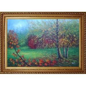 Red and Yellow Trees in Green Field Oil Painting, with 