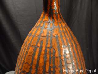   Century Danish Modern HUGE Orange & Black DRIP GLAZE Art Pottery Lamp