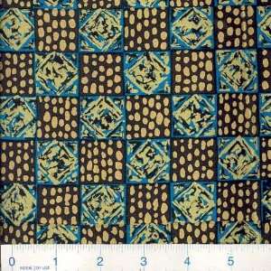  58 Wide African Print Fabric Metallic Blocks Turquoise 