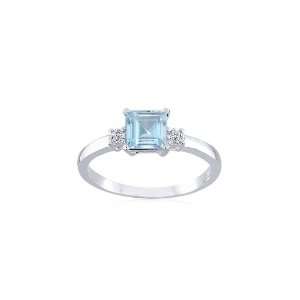   Silver 5mm Square Blue Topaz and Diamond Accent Ring, Size 7 Jewelry