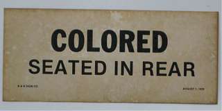 BLACK SEGREGATION SIGN COLORED SEATED IN REAR 1929  