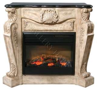 French Parchment Fireplace Surround Black Fossil Top Detailed Carvings 