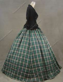 Civil War Victorian Tartan Velvet Ball Gown Day Dress Prom 160 M 