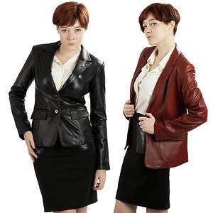   Face Womens New Two Button Lambskin Leather Blazer Jacket  