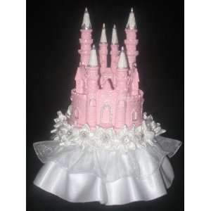  All Pink Castle Cake Topper with White Flowers Kitchen 