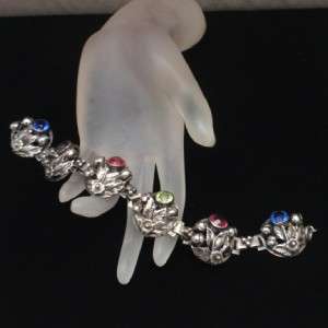 Hobe Bracelet Vintage Sterling Silver & Colored Stones  