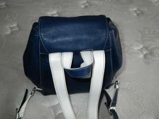 COACH LEGACY NAVY BLUE WHITE LEATHER TRIM BUCKLE BACKPACK PURSE BAG 
