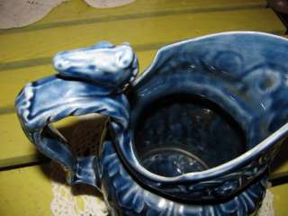 Blue Wood Pottery England Horse Head Handled Pitcher  